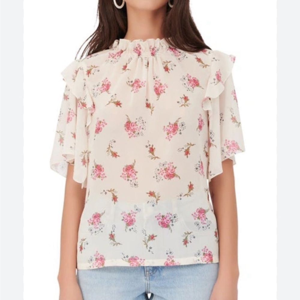 Maje Lunge Floral Print Ruffled Top Size 1 Small NWT